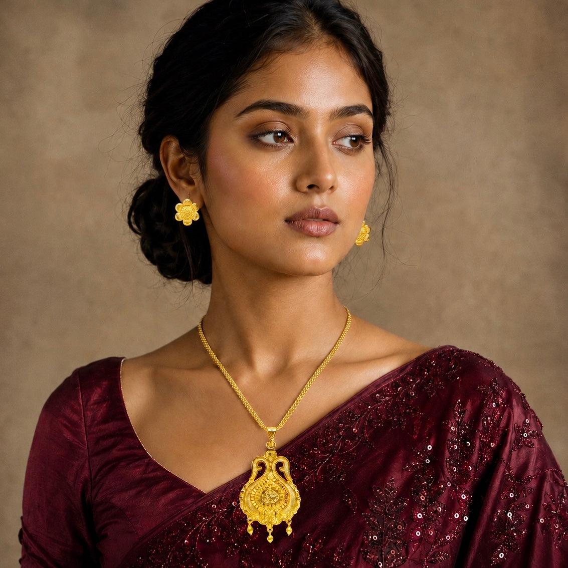 Temple Swan Motif Pendant Necklace Set | Micro Gold Plated Handcrafted Jewellery with Earrings