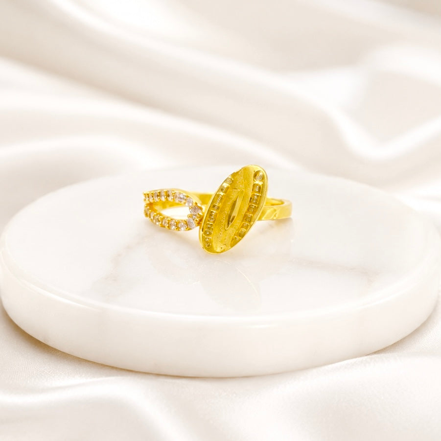Elegant Micro Gold-Plated AD Stone Ring | Premium Handmade Crystal Cut Daily Wear Ring
