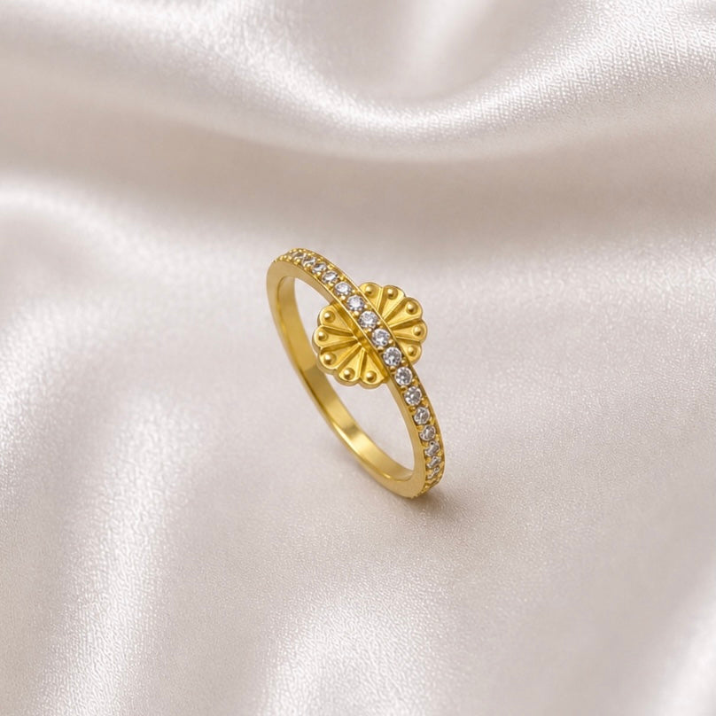 Elegant Micro Gold Plated AD Stone Ring | Premium Handmade Crystal Cut Daily Wear Ring