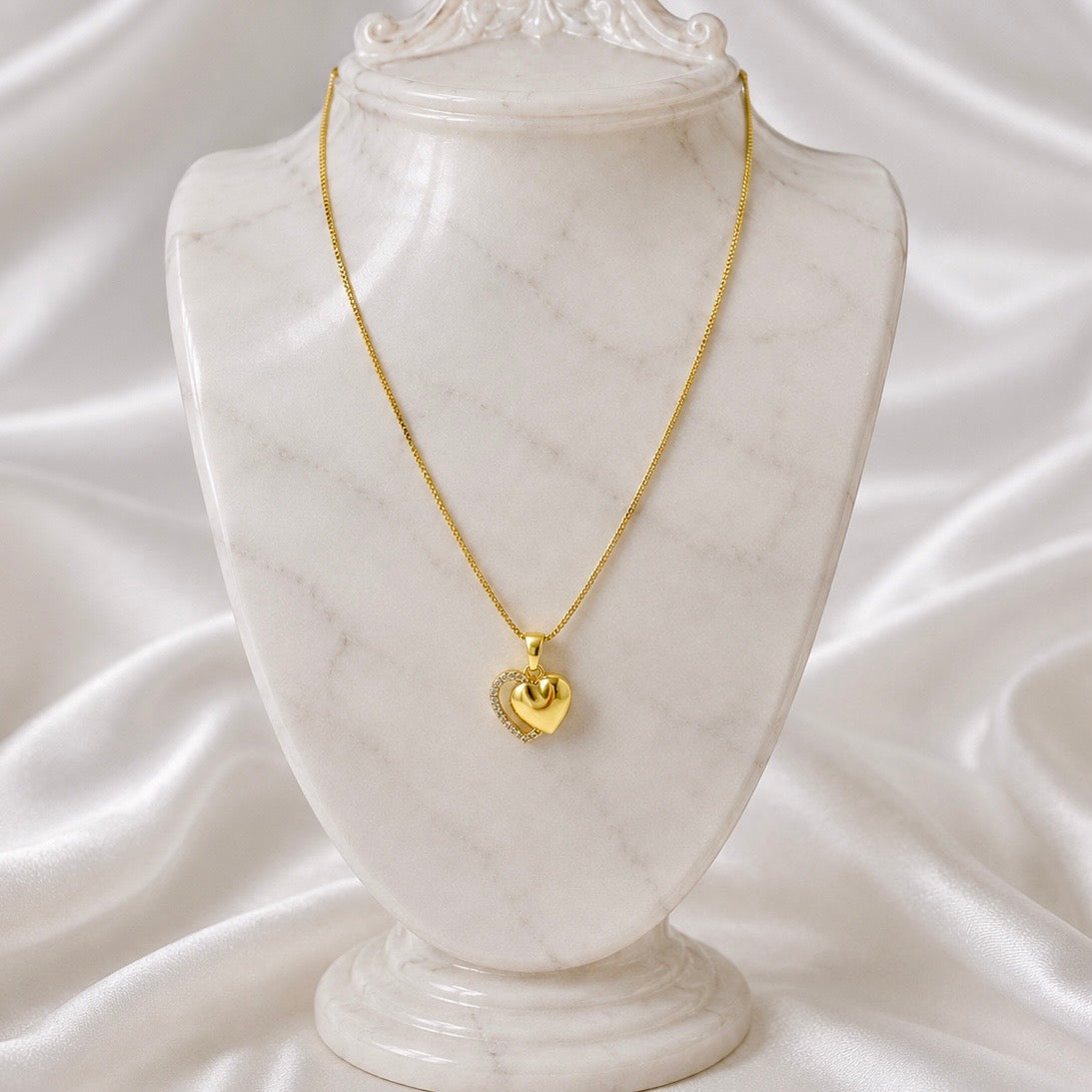 18K Gold Plated Heart Pendant Necklace with American Diamonds | Anti Tarnish High Shine Necklace