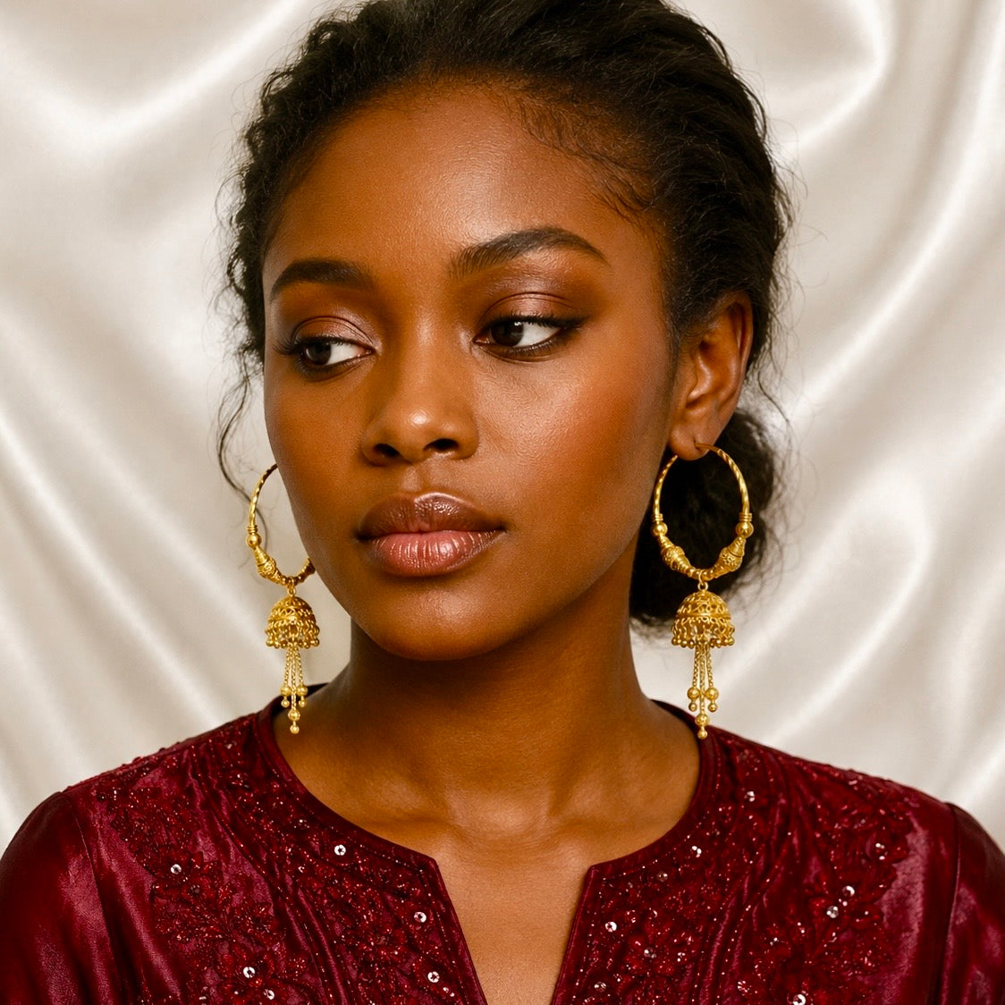 Handcrafted Gold-Plated Hoop Jhumka Earrings