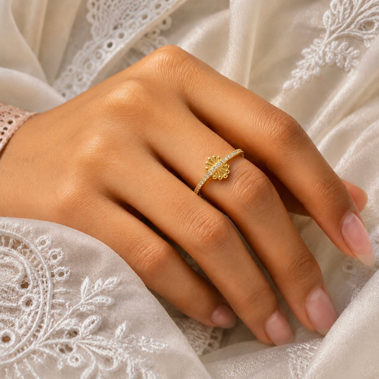 Elegant Micro Gold Plated AD Stone Ring | Premium Handmade Crystal Cut Daily Wear Ring