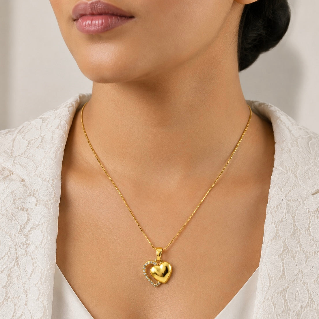 18K Gold Plated Heart Pendant Necklace with American Diamonds | Anti Tarnish High Shine Necklace