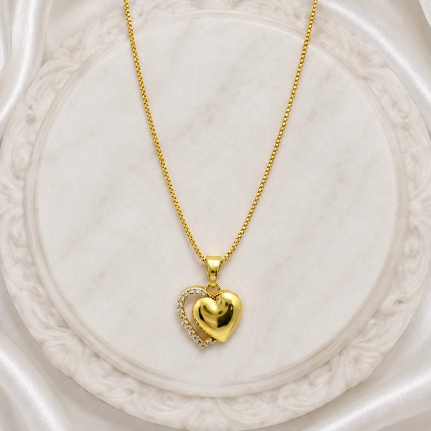 18K Gold Plated Heart Pendant Necklace with American Diamonds | Anti Tarnish High Shine Necklace