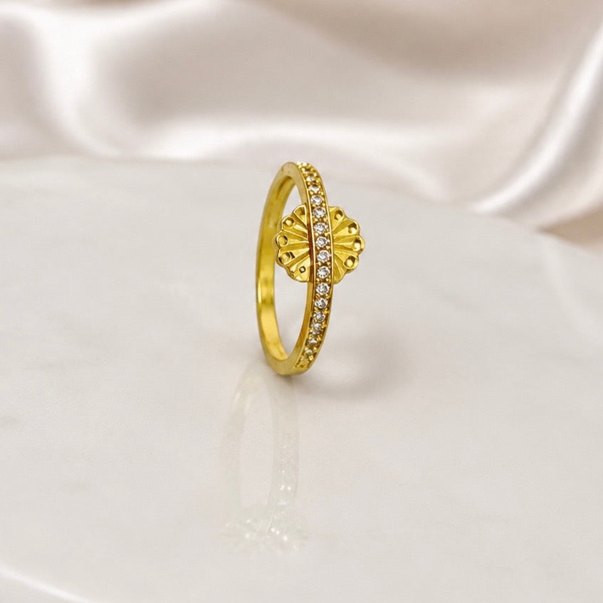 Elegant Micro Gold Plated AD Stone Ring | Premium Handmade Crystal Cut Daily Wear Ring