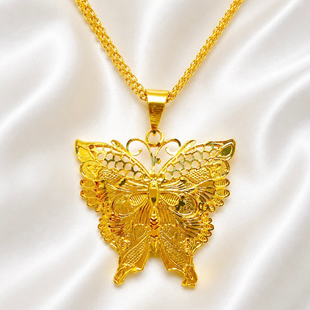Butterfly Motif Pendant Necklace Set | Micro Gold Plated Handcrafted Jewellery with Earrings