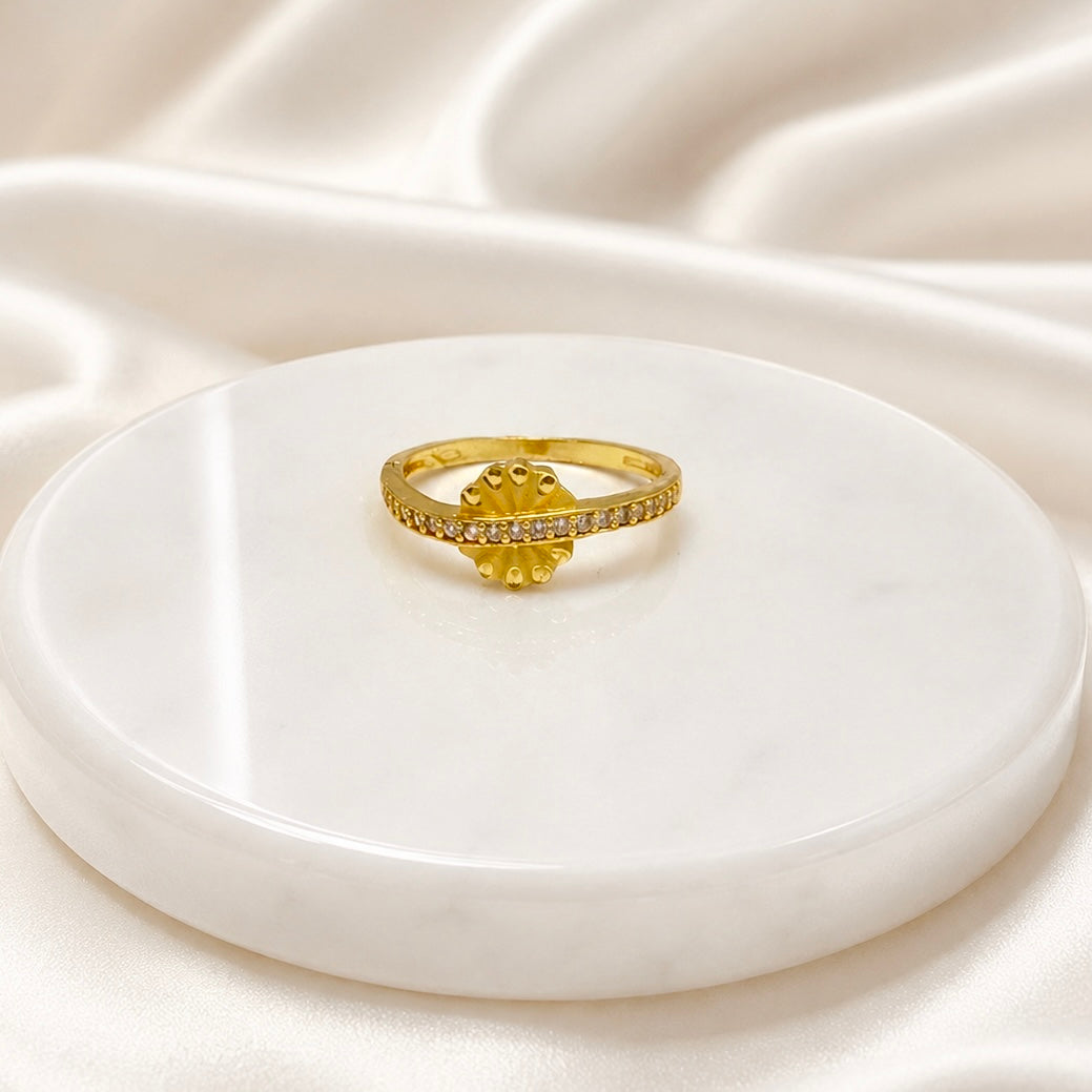 Elegant Micro Gold Plated AD Stone Ring | Premium Handmade Crystal Cut Daily Wear Ring