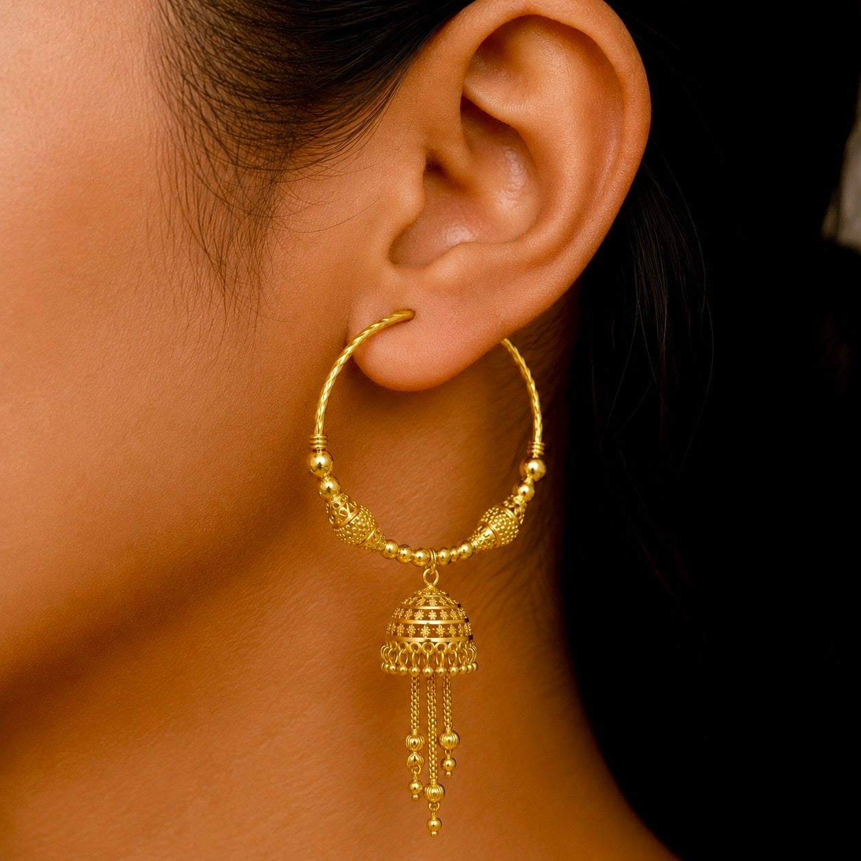 Handcrafted Gold-Plated Hoop Jhumka Earrings