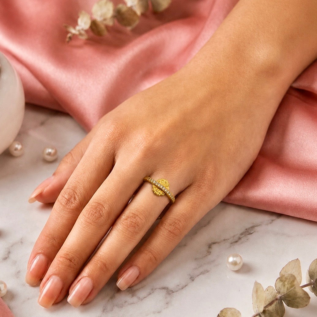 Elegant Micro Gold Plated AD Stone Ring | Premium Handmade Crystal Cut Daily Wear Ring