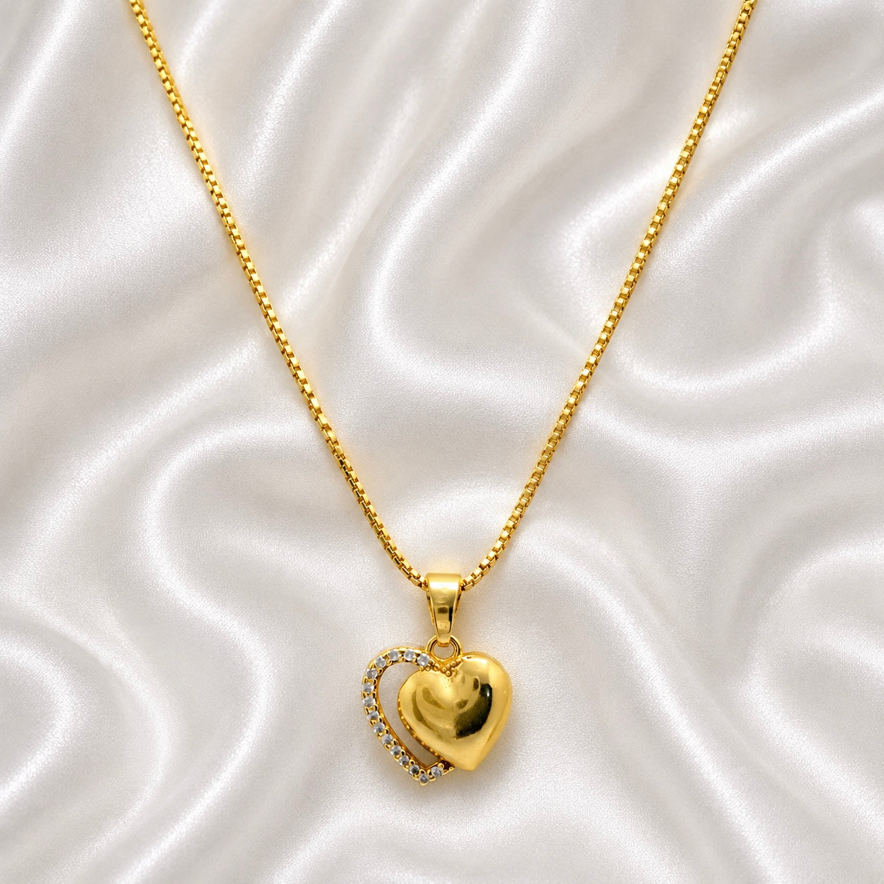 18K Gold Plated Heart Pendant Necklace with American Diamonds | Anti Tarnish High Shine Necklace