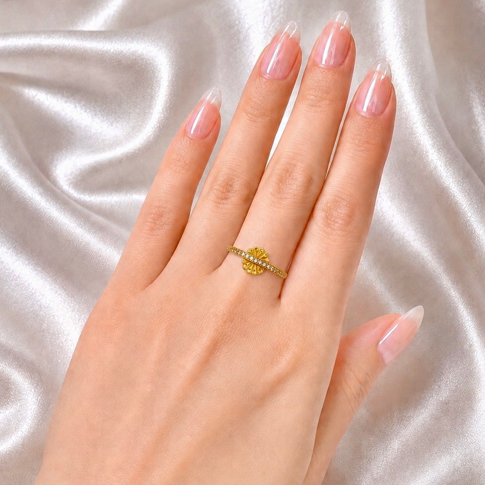 Elegant Micro Gold Plated AD Stone Ring | Premium Handmade Crystal Cut Daily Wear Ring