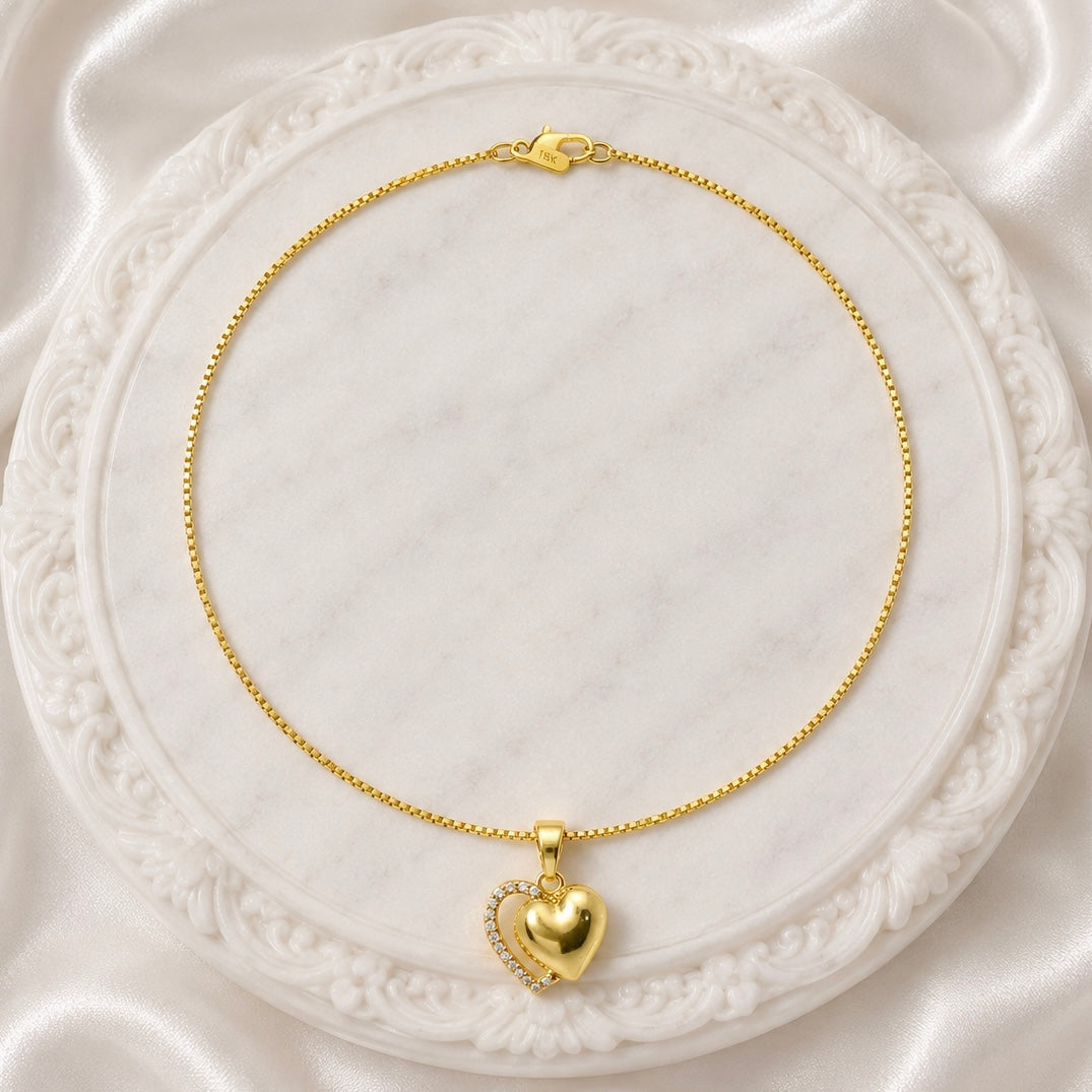 18K Gold Plated Heart Pendant Necklace with American Diamonds | Anti Tarnish High Shine Necklace