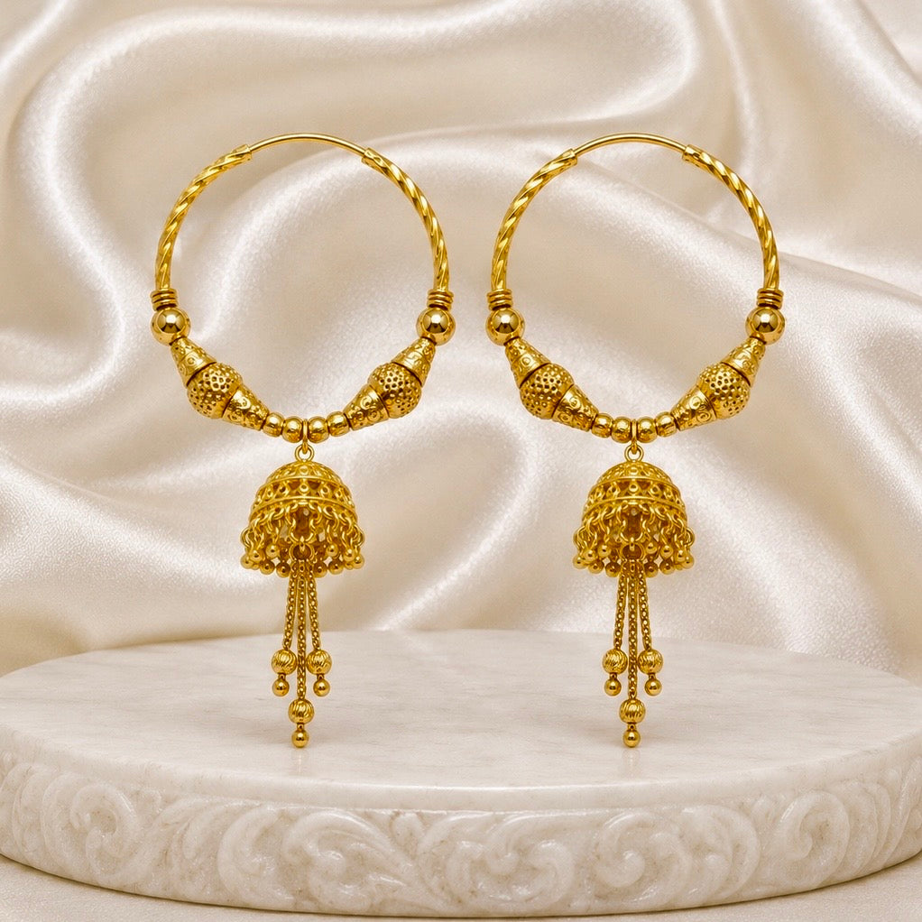 Handcrafted Gold-Plated Hoop Jhumka Earrings