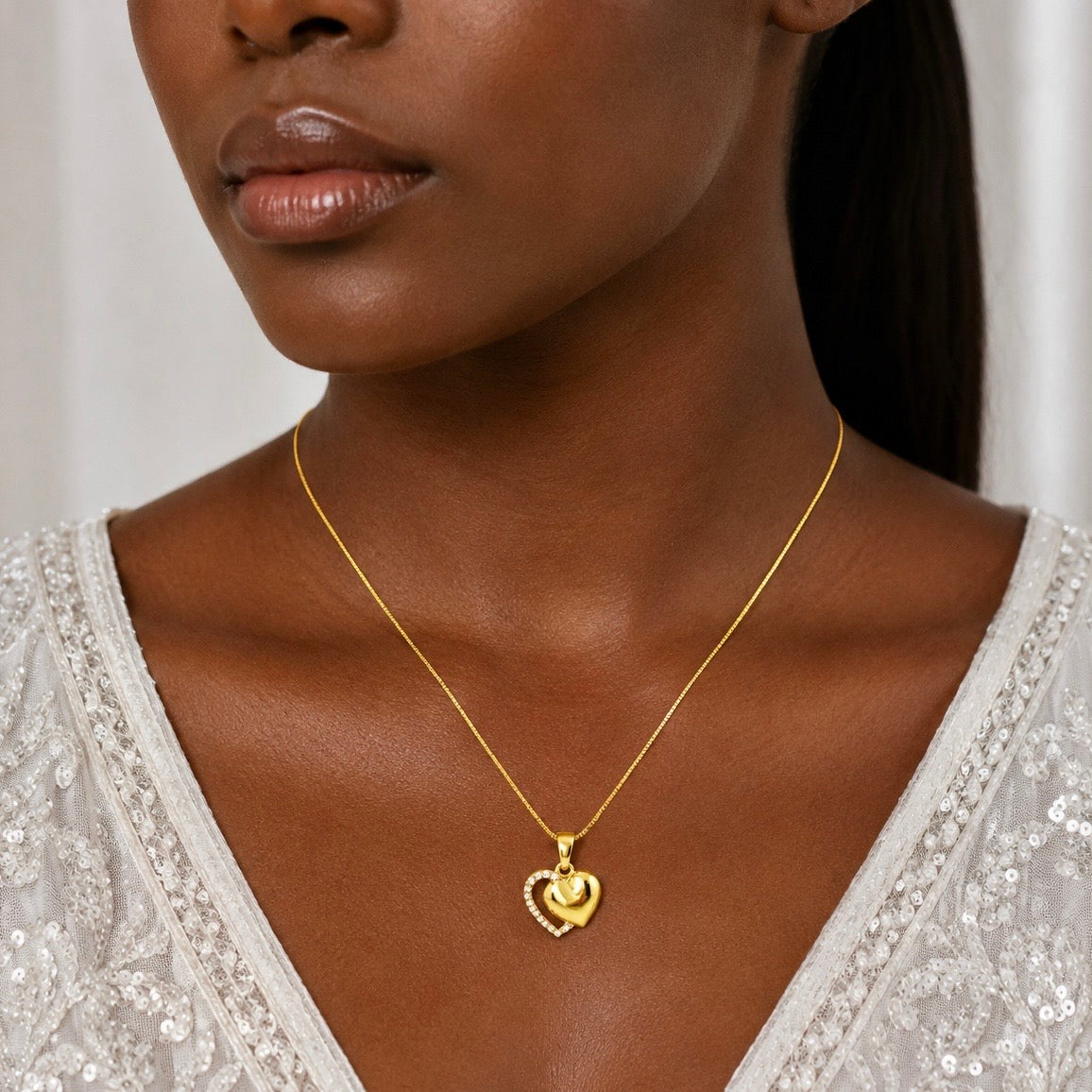 18K Gold Plated Heart Pendant Necklace with American Diamonds | Anti Tarnish High Shine Necklace