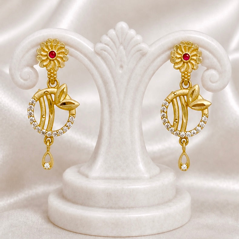 Ruby Floral AD Drop Earrings – Elegant Daily Wear Gold Plated Pair