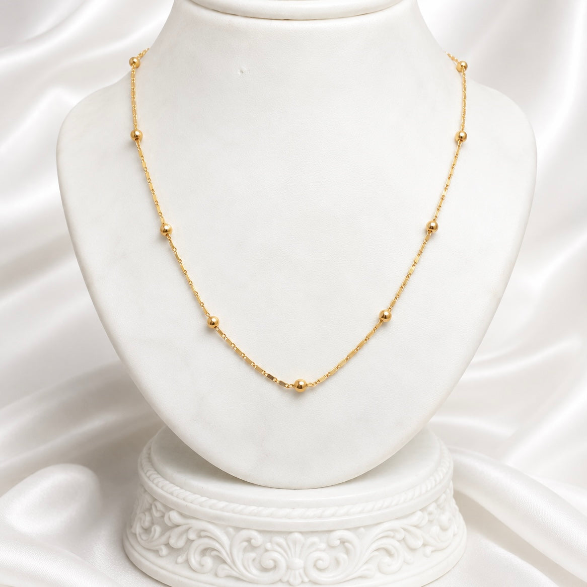 18K Gold Plated Beaded Chain Necklace | Anti Tarnish Minimal Gold Ball Chain Necklace