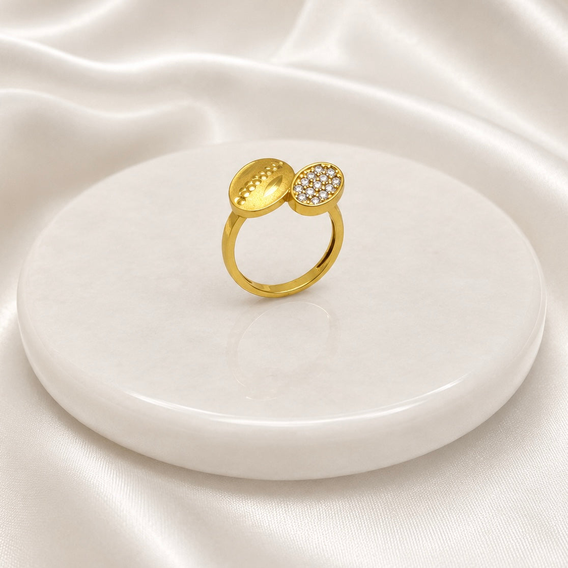 Elegant Micro Gold Plated AD Stone Ring | Premium Handmade Crystal Cut Daily Wear Ring