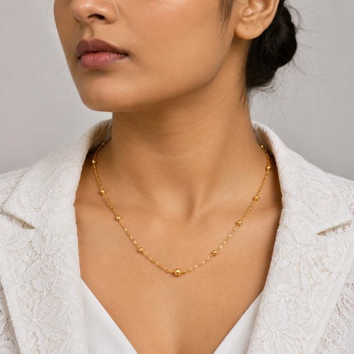 18K Gold Plated Beaded Chain Necklace | Anti Tarnish Minimal Gold Ball Chain Necklace