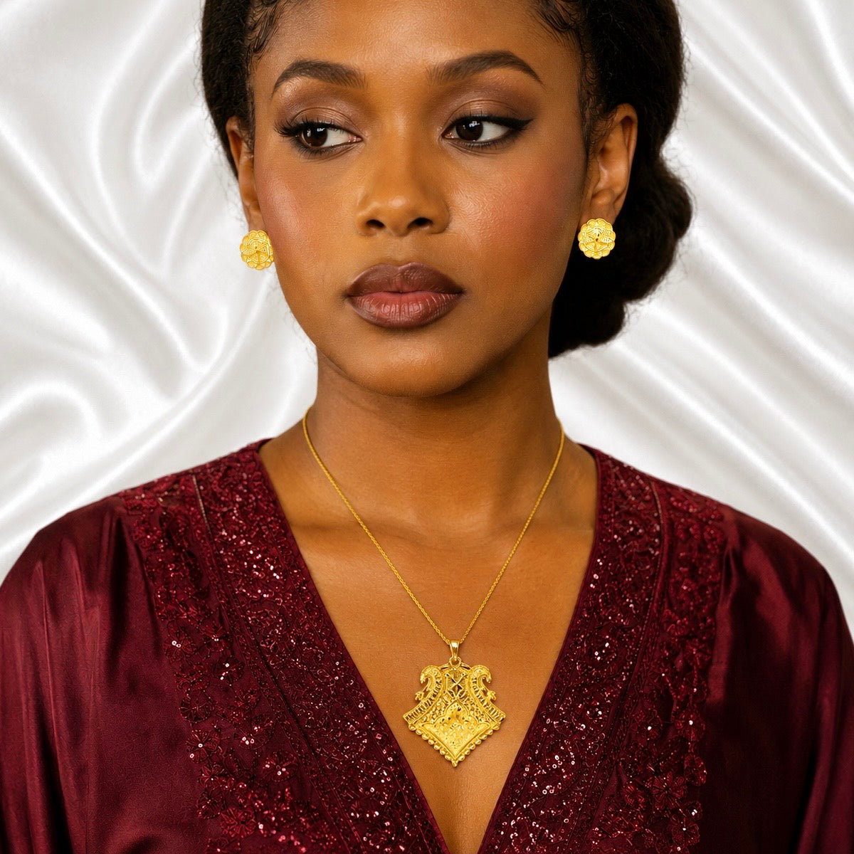Temple Swan Dual Motif Pendant Necklace Set | Micro Gold Plated Handcrafted Jewellery with Earrings