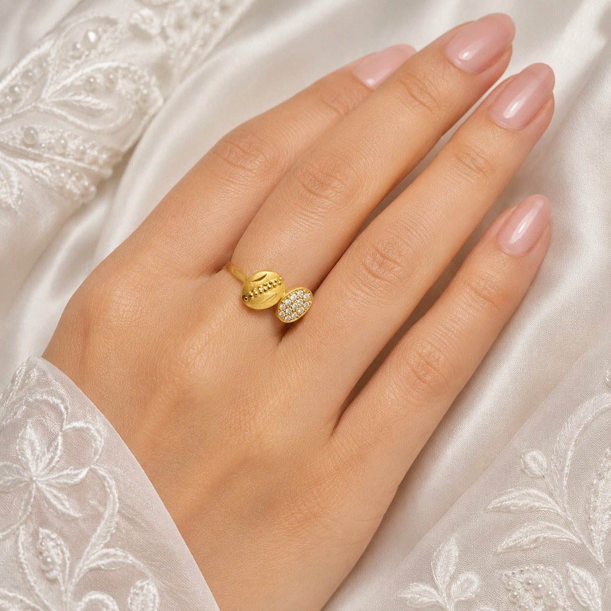 Elegant Micro Gold Plated AD Stone Ring | Premium Handmade Crystal Cut Daily Wear Ring