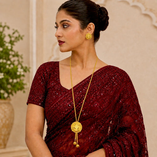 Auspicious Swastik Temple Tie Chain Necklace Set | Micro Gold Plated Traditional Jewellery