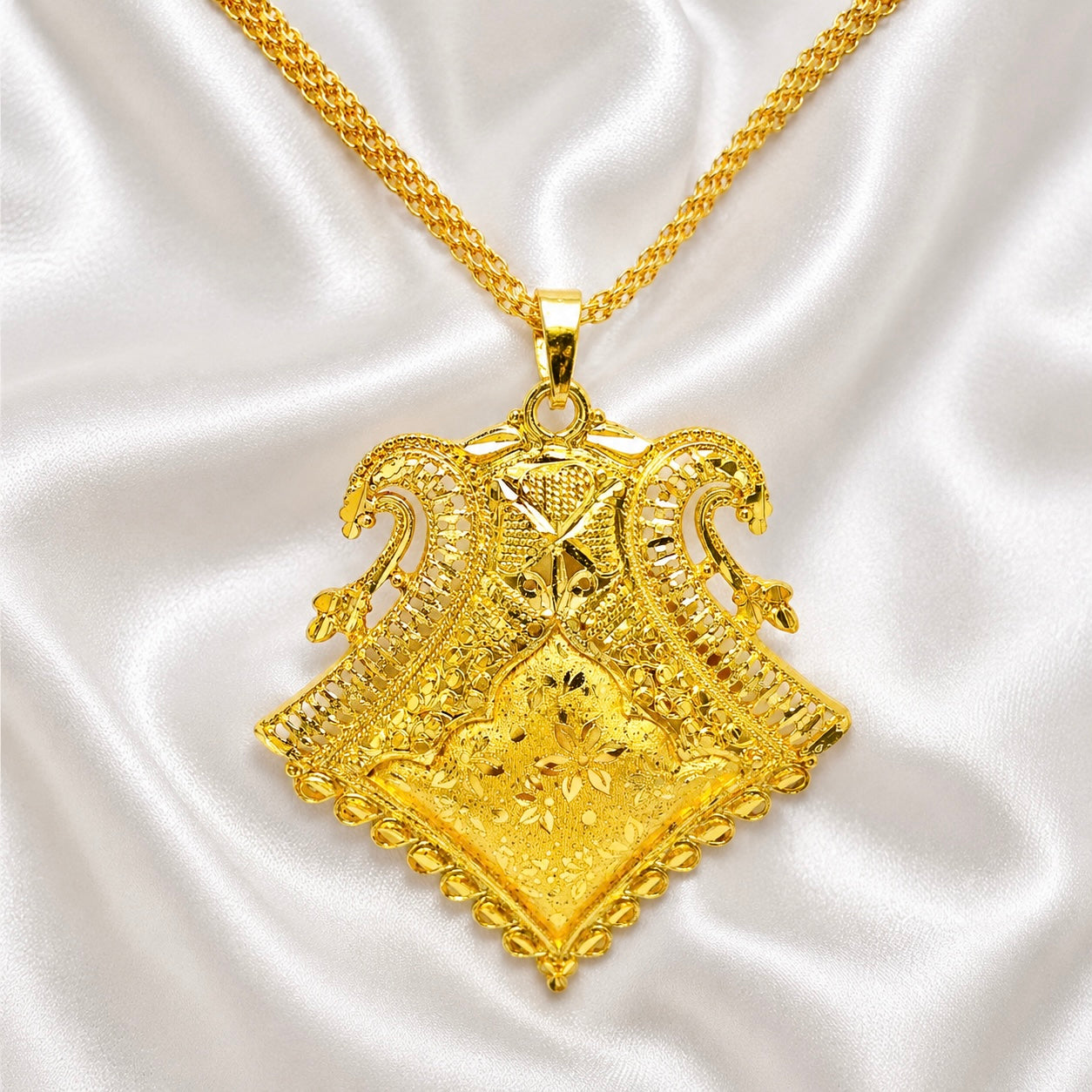 Temple Swan Dual Motif Pendant Necklace Set | Micro Gold Plated Handcrafted Jewellery with Earrings