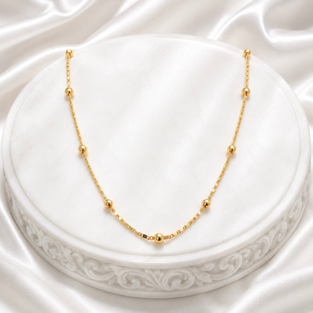 18K Gold Plated Beaded Chain Necklace | Anti Tarnish Minimal Gold Ball Chain Necklace