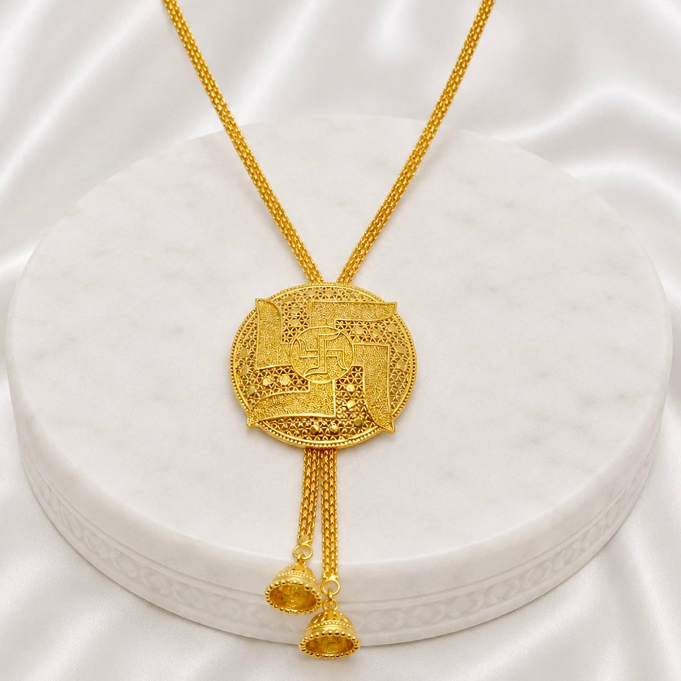 Auspicious Swastik Temple Tie Chain Necklace Set | Micro Gold Plated Traditional Jewellery