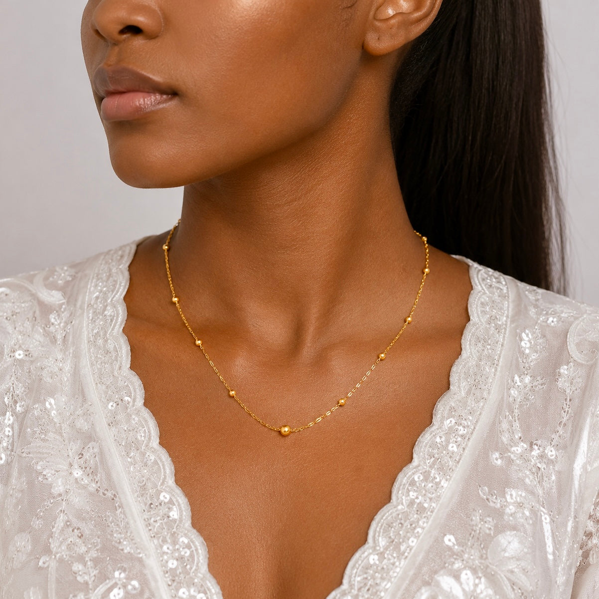 18K Gold Plated Beaded Chain Necklace | Anti Tarnish Minimal Gold Ball Chain Necklace