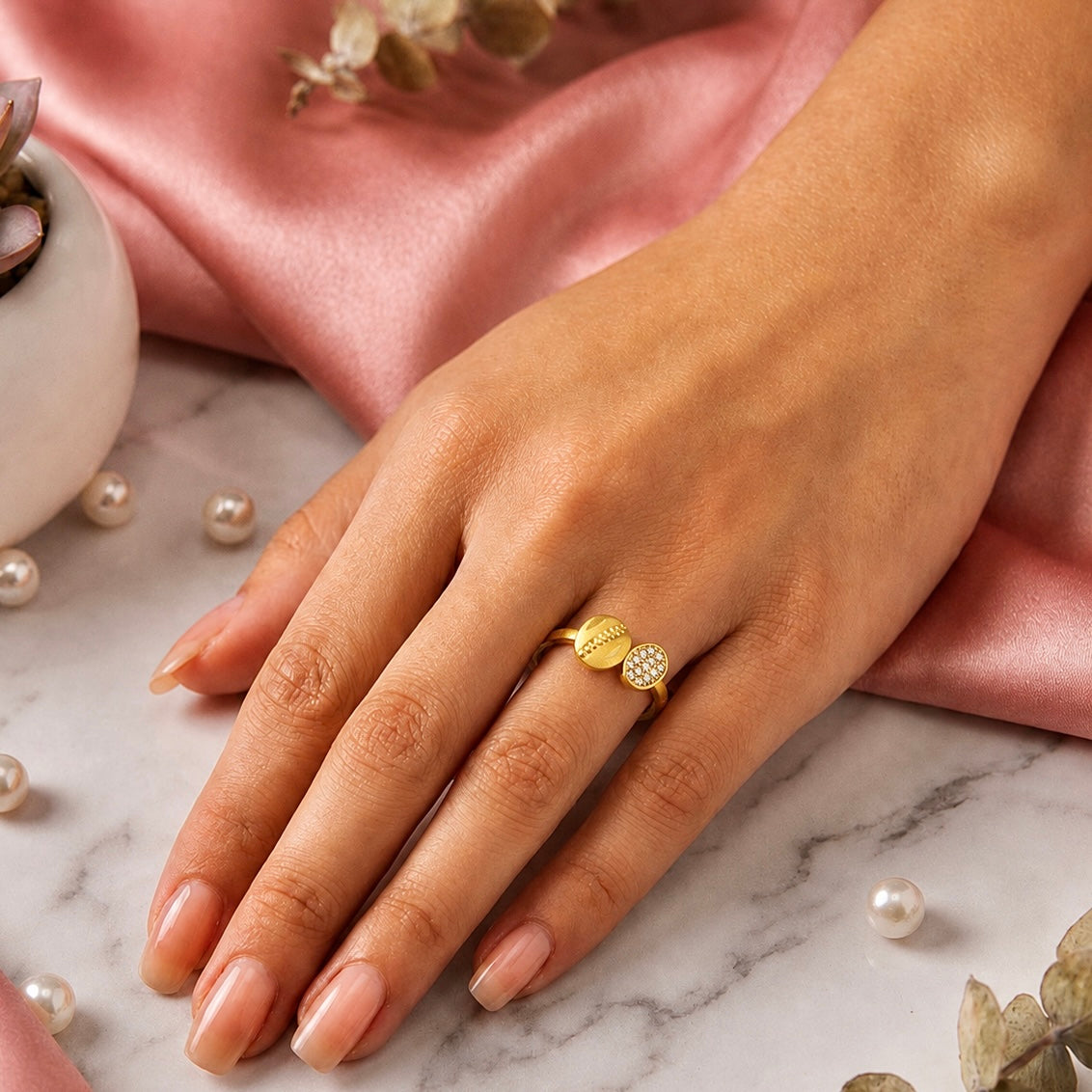 Elegant Micro Gold Plated AD Stone Ring | Premium Handmade Crystal Cut Daily Wear Ring