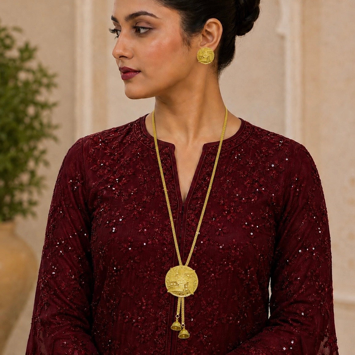 Auspicious Swastik Temple Tie Chain Necklace Set | Micro Gold Plated Traditional Jewellery