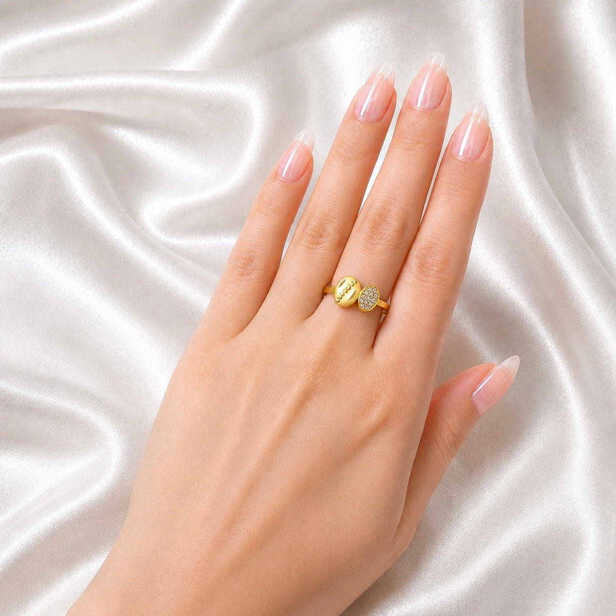 Elegant Micro Gold Plated AD Stone Ring | Premium Handmade Crystal Cut Daily Wear Ring