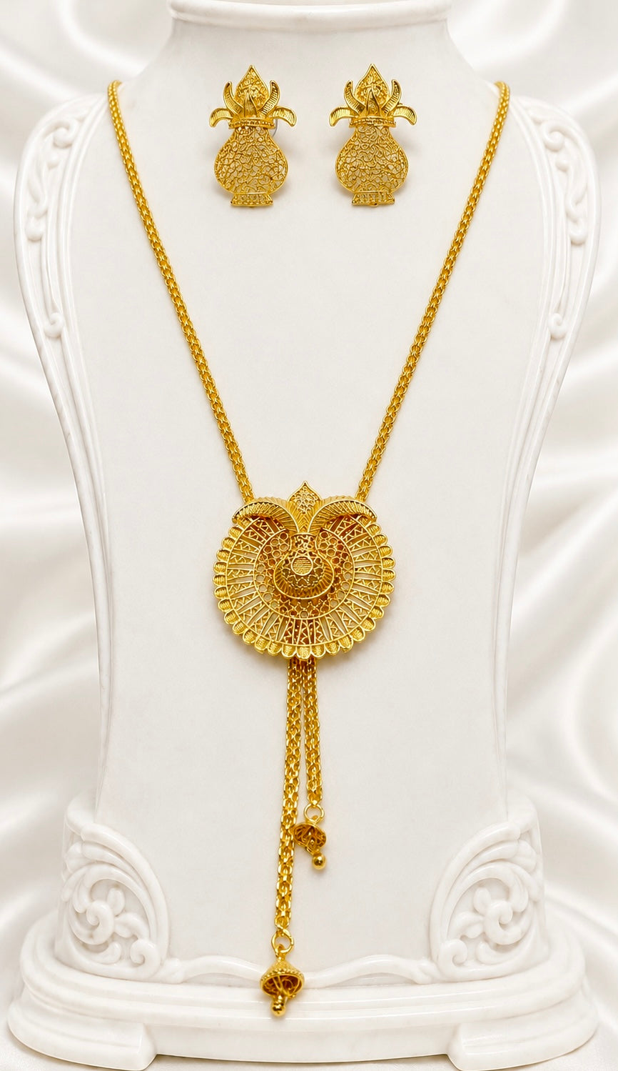 Kalash Temple Tie Chain Necklace Set | Micro Gold Plated Traditional Jewellery