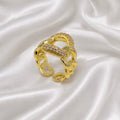 18K Gold Plated Chunky Chain Ring with Premium AD Stones | Anti Tarnish Statement Ring