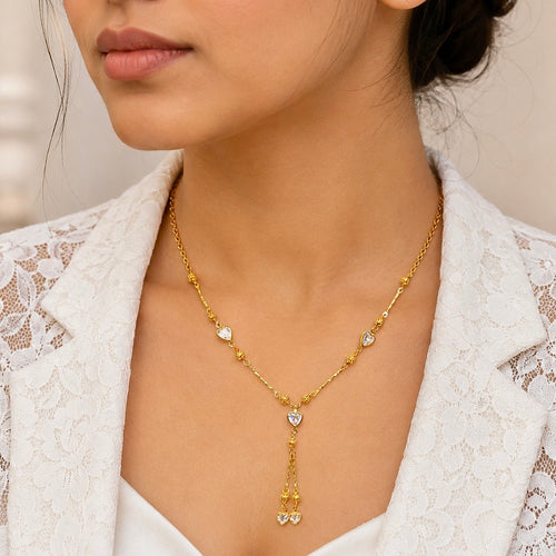 18K Gold Plated Crystal Heart Necklace | Anti Tarnish Beaded Tassel Chain Necklace