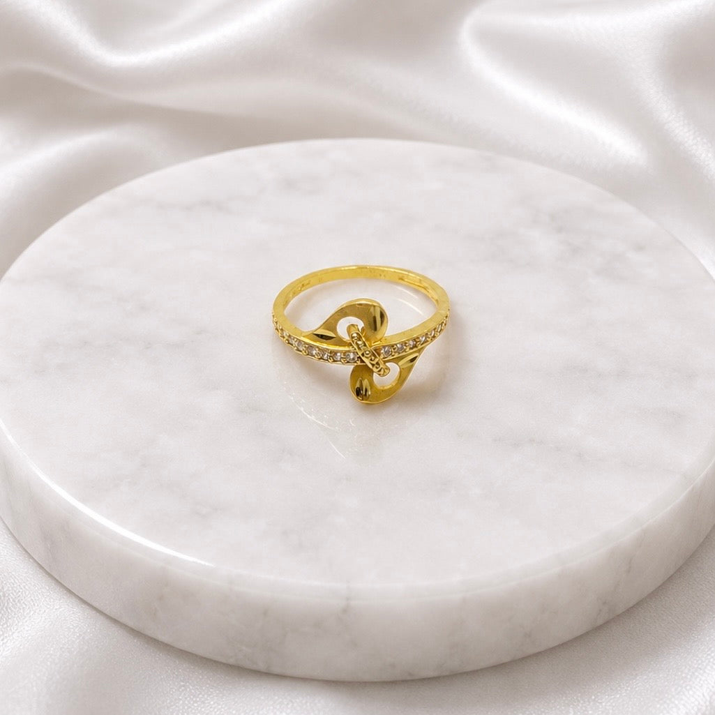 Elegant Micro Gold Plated AD Stone Ring | Handmade Crystal Cut Daily Wear Ring for Women