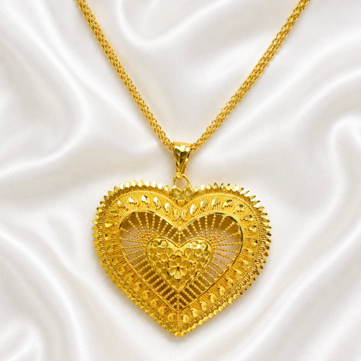 Heart Shape Statement Pendant Necklace Set | Micro Gold Plated Handcrafted Jewellery with Earrings
