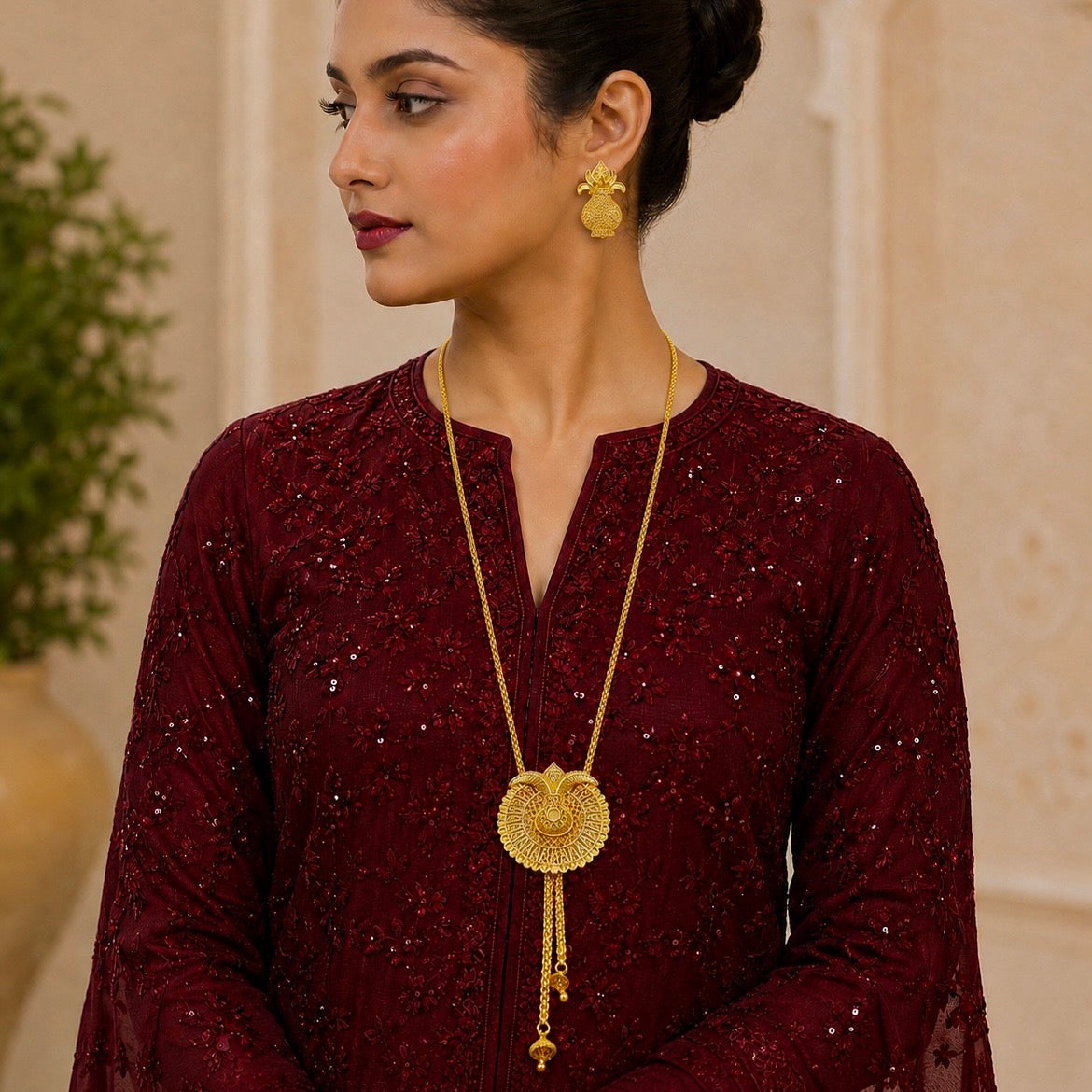 Kalash Temple Tie Chain Necklace Set | Micro Gold Plated Traditional Jewellery