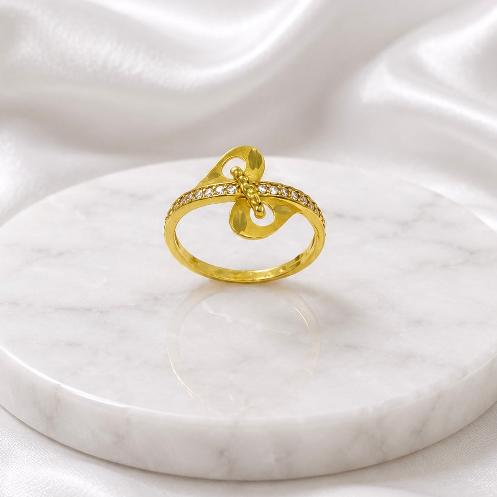 Elegant Micro Gold Plated AD Stone Ring | Handmade Crystal Cut Daily Wear Ring for Women