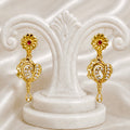Gold Plated AD & Ruby Floral Drop Earrings for Women | American Diamond Temple Style | 1 Year Guarantee