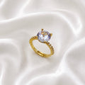 18K Gold Plated Solitaire AD Stone Ring | Anti Tarnish Adjustable Statement Ring