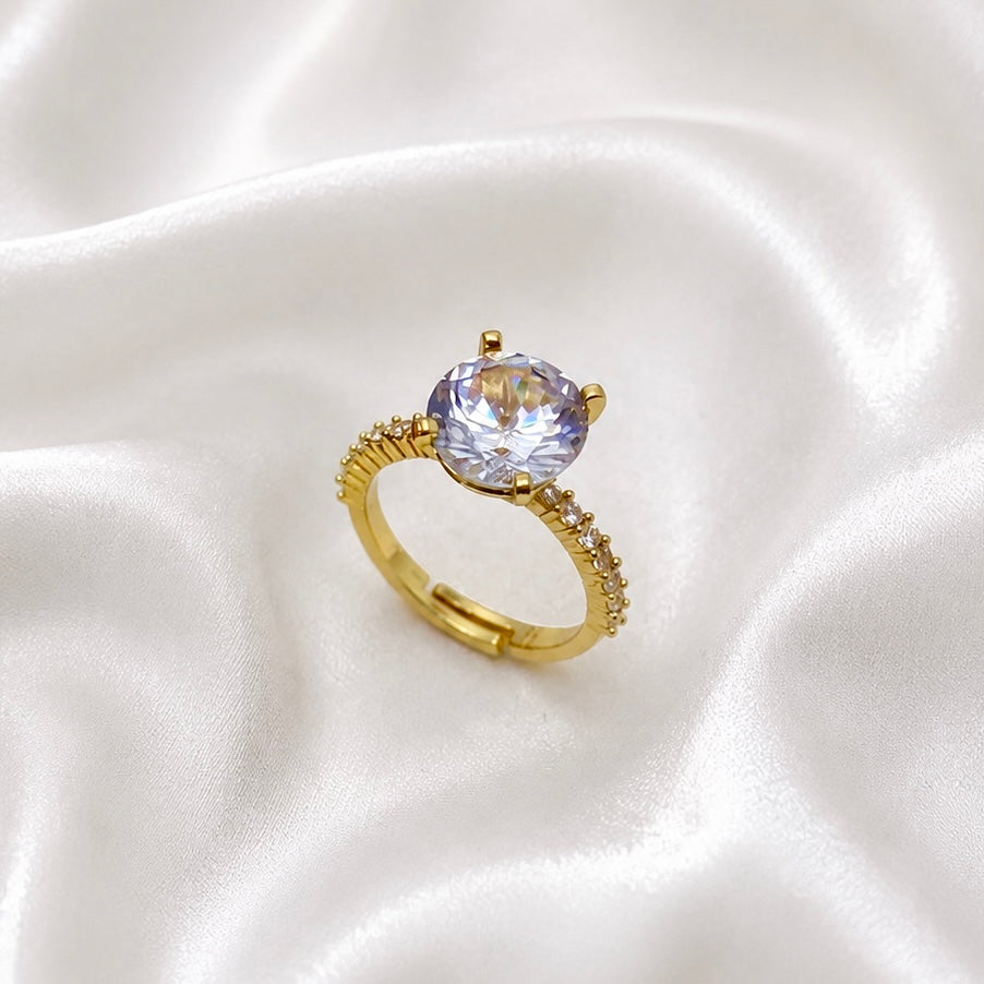 18K Gold Plated Solitaire AD Stone Ring | Anti Tarnish Adjustable Statement Ring