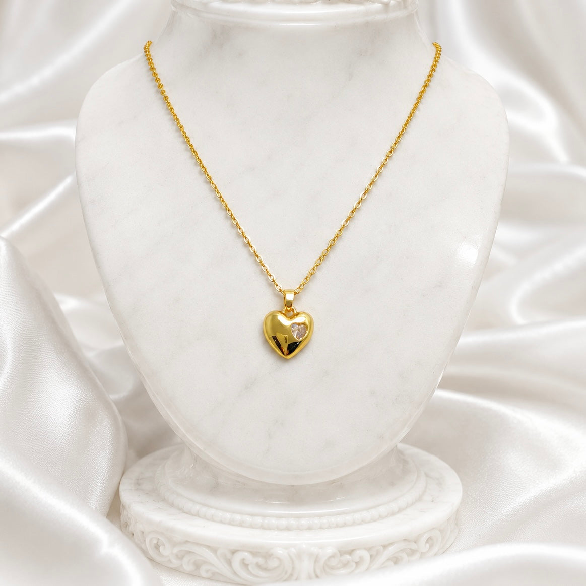 18K Gold Plated Heart Pendant Necklace with AD Stone | Anti Tarnish Minimal Gold Necklace