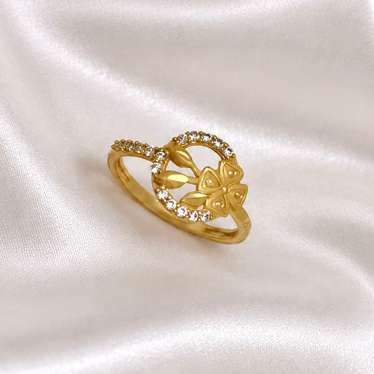 Elegant Micro Gold-Plated Floral AD Ring | Handmade Crystal Cut Daily Wear Ring