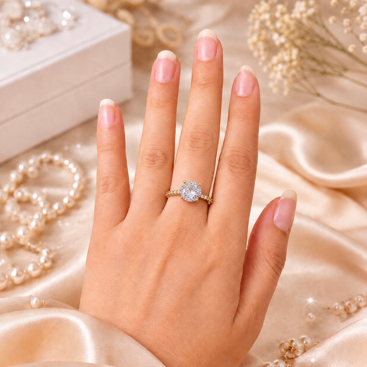18K Gold Plated Solitaire AD Stone Ring | Anti Tarnish Adjustable Statement Ring