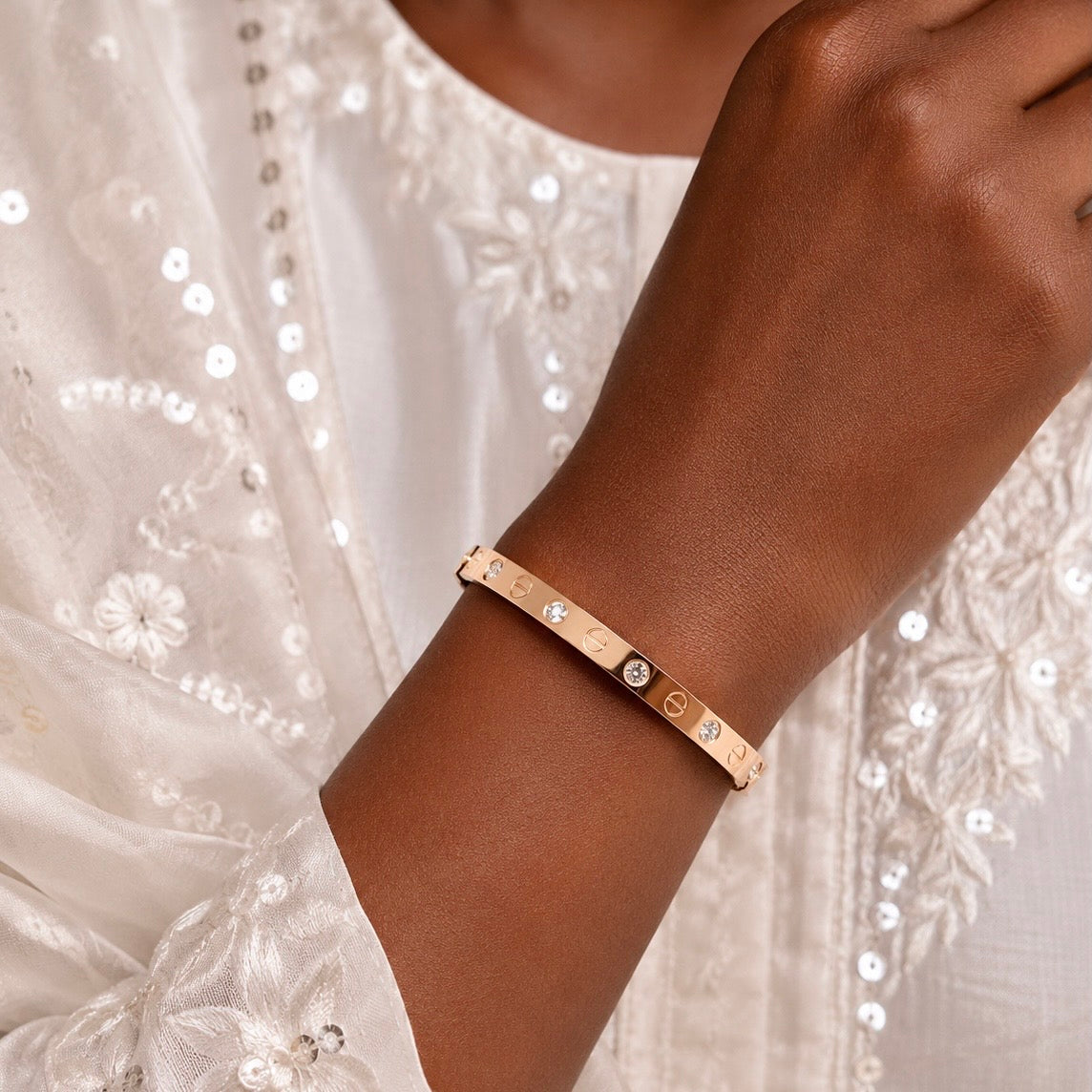 Rose Gold Anti Tarnish Bracelet for Women | Premium Crystal Studded Bracelet