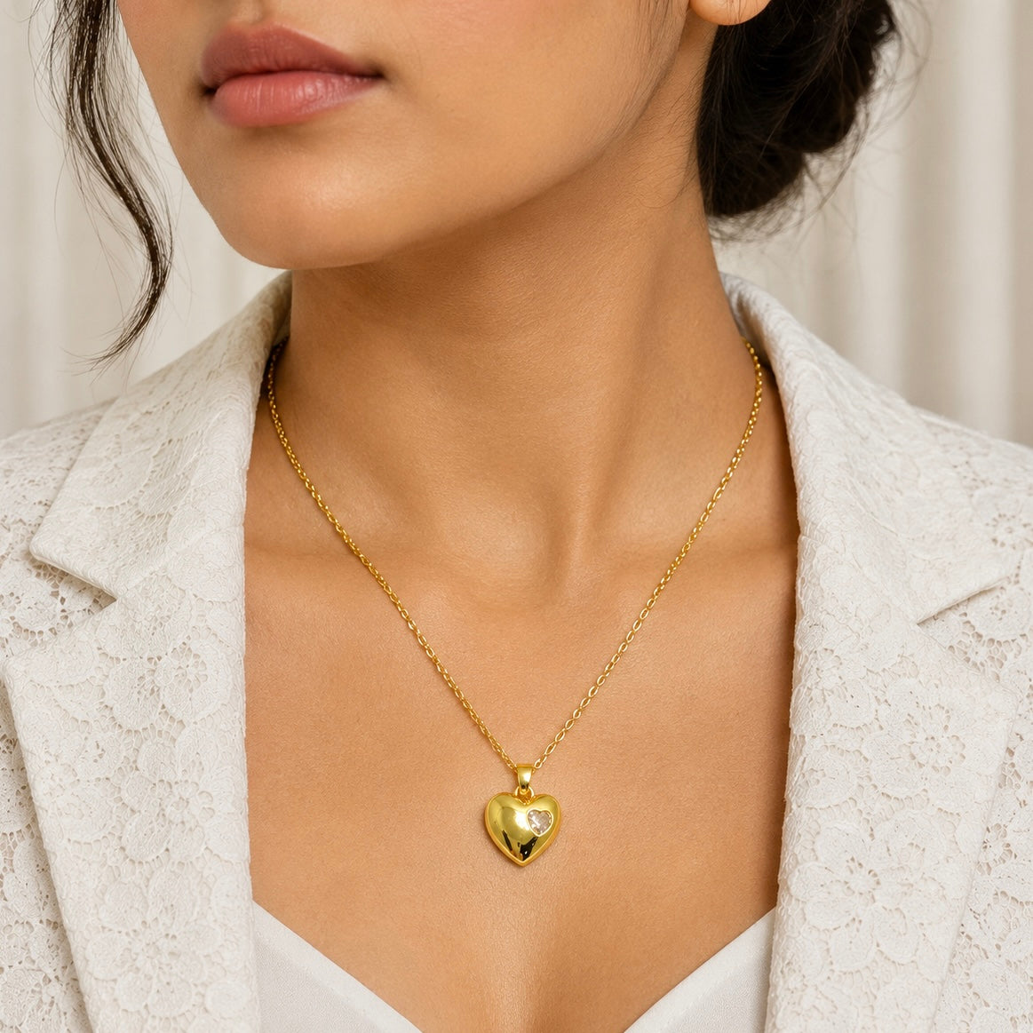 18K Gold Plated Heart Pendant Necklace with AD Stone | Anti Tarnish Minimal Gold Necklace