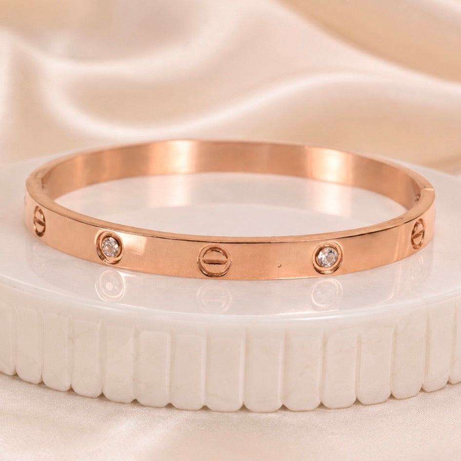 Rose Gold Anti Tarnish Bracelet for Women | Premium Crystal Studded Bracelet