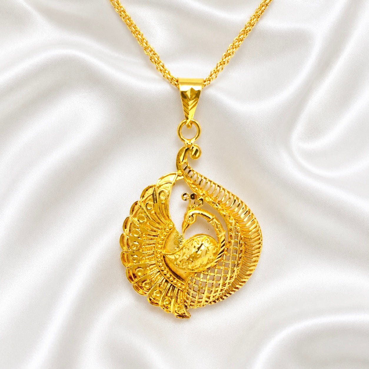 Peacock Spiral Motif Pendant Necklace Set | Micro Gold Plated Handcrafted Jewellery with Earrings