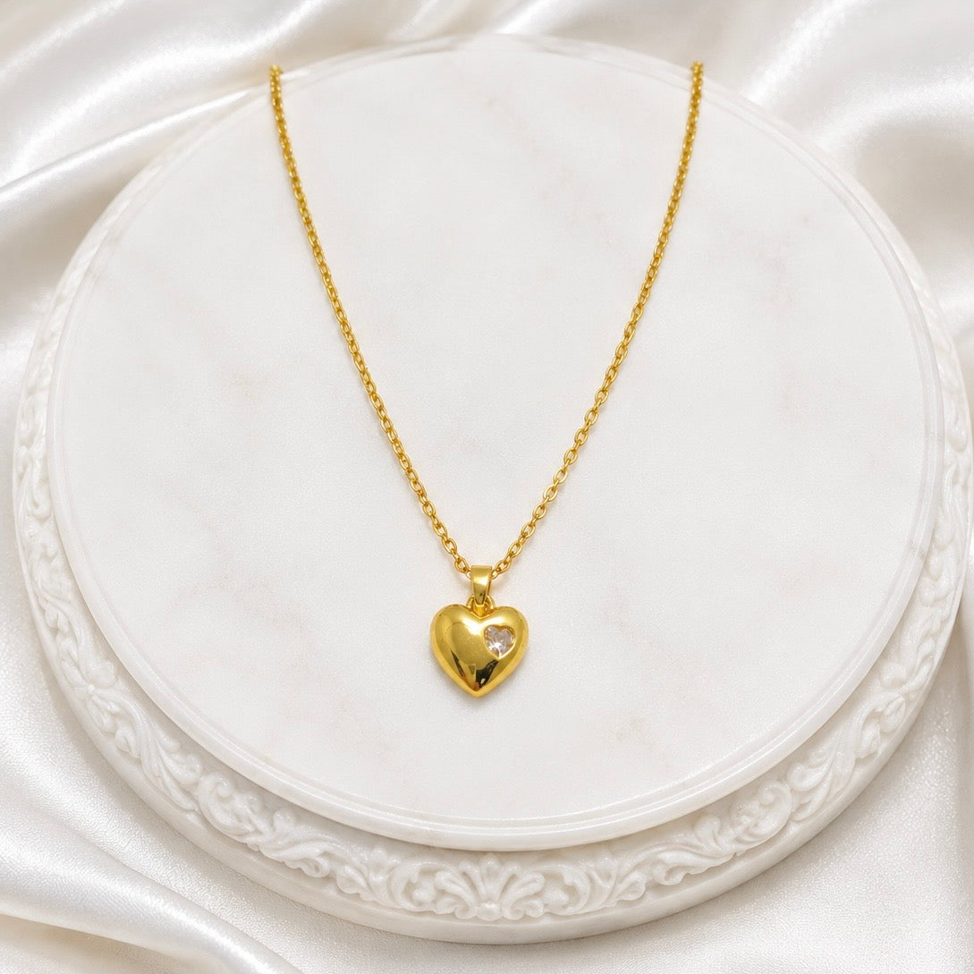 18K Gold Plated Heart Pendant Necklace with AD Stone | Anti Tarnish Minimal Gold Necklace